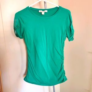 Michael Kors Rouched Zipper Detail Green Top